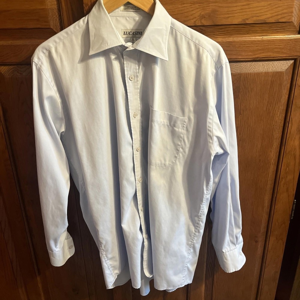Men's 100% Cotton Long Sleeve‎ Dress Shirt Size 16.5 32/33 Lucasini Light Blue